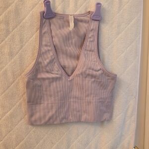 Athleta Lilac Ribbed V-Neck Crop Top